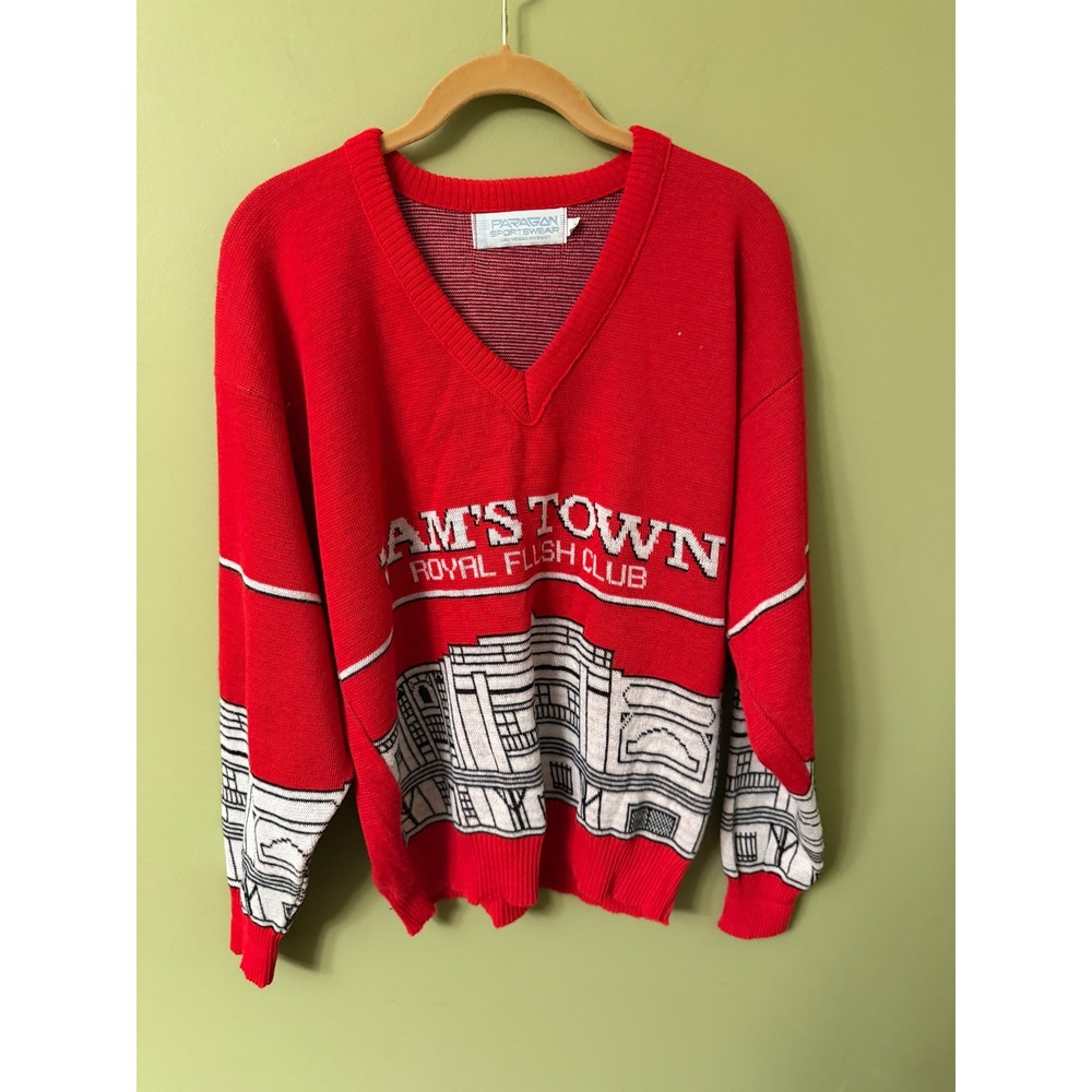 Vintage Paragon Sam's Town Royal Flush Club Las Vegas Casino Sweater Red Large